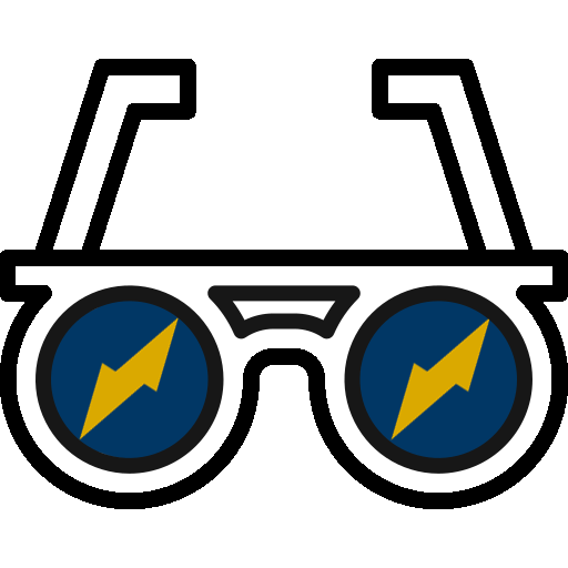 A pair of glasses with an electrical lightning bolt on them.